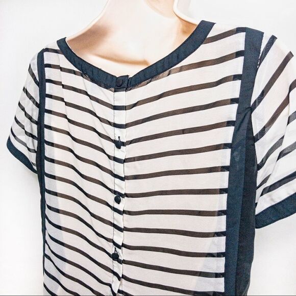AEO Sheer Black/White Striped Blouse Sz SP - Picture 4 of 10